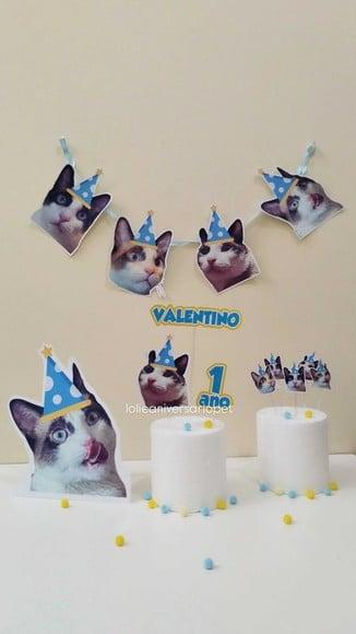 Kit Bandeirola com Foto, Topper e Display com Foto Gato