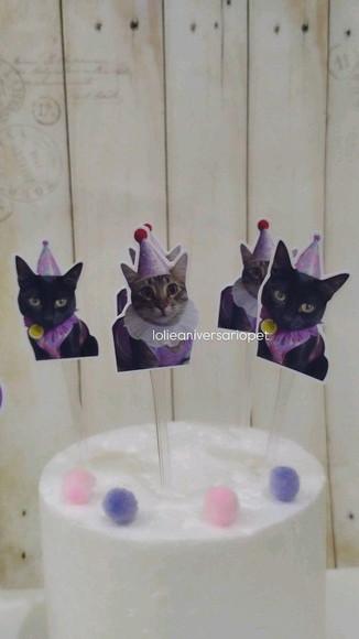 Kit Bandeirola com Foto, Topper e Display com Foto Gato