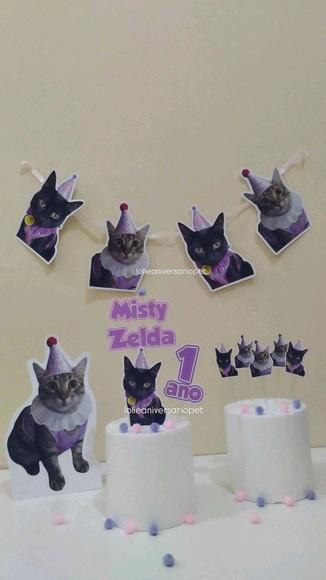 Kit Bandeirola com Foto, Topper e Display com Foto Gato