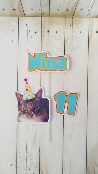Kit Bandeirola com Foto, Topper e Display com Foto Gato
