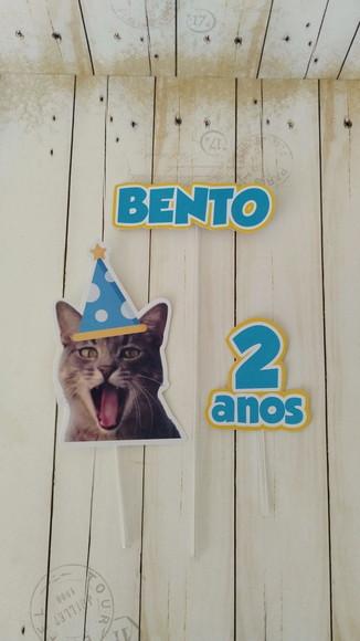 Kit Bandeirola com Foto, Topper e Display com Foto Gato