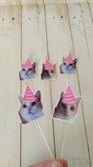 Kit Bandeirola com Foto, Topper e Display com Foto Gato