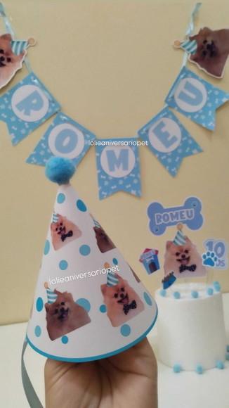 Kit Bandeirola, Topper e Chapeuzinho Aniversário Cachorro