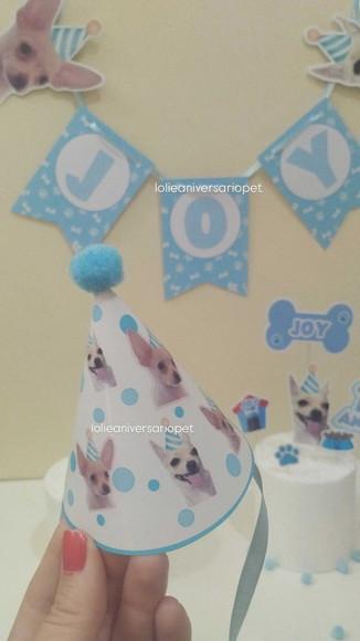 Kit Bandeirola, Topper e Chapeuzinho Aniversário Cachorro