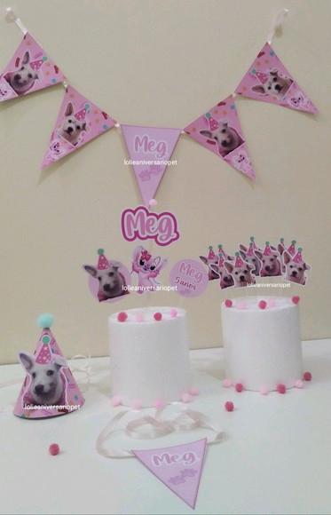 Kit Bandeirola, Topper e Chapeuzinho Aniversário Cachorro