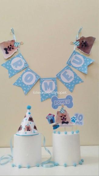 Kit Bandeirola, Topper e Chapeuzinho Aniversário Cachorro