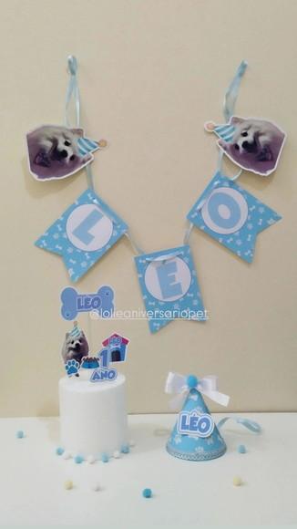 Kit Bandeirola, Topper e Chapeuzinho Aniversário Cachorro
