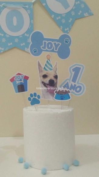 Kit Bandeirola, Topper e Chapeuzinho Aniversário Cachorro