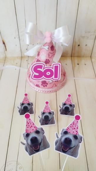 Kit Chapeuzinho e Topper Docinhos Aniversário Cachorro