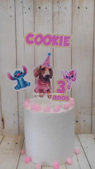 Kit Topper de Bolo Aniversário Cachorro Stitch
