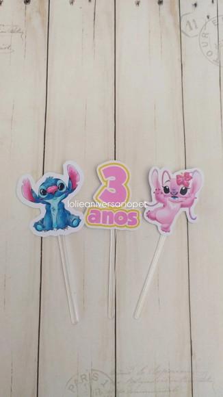 Kit Topper de Bolo Aniversário Cachorro Stitch