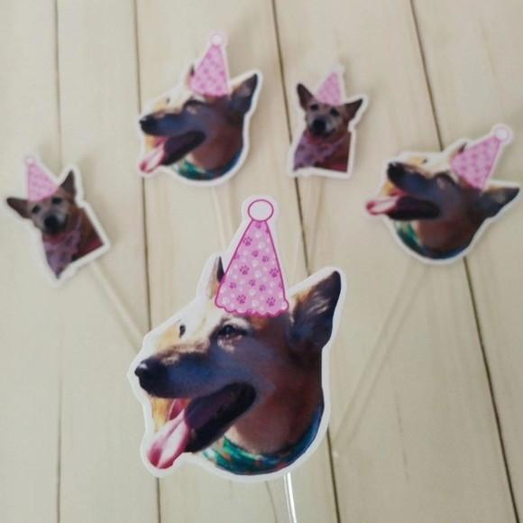 Kit Topper de Bolo Aniversário Pet Caramelo Skye com Foto