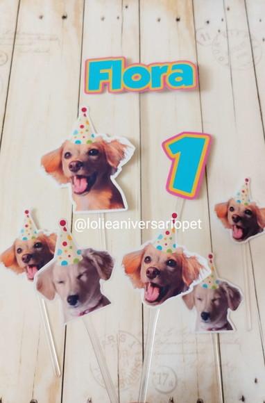 Topper para Bolo Aniversário Pet Cachorro Flora