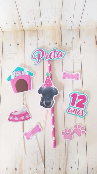 Topper para Bolo Aniversário Pet Cachorro Preta