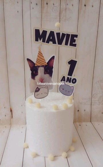 Topper para Bolo Aniversário Pet Gato Mia