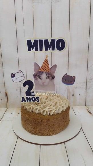 Topper para Bolo Aniversário Pet Gato Mimo