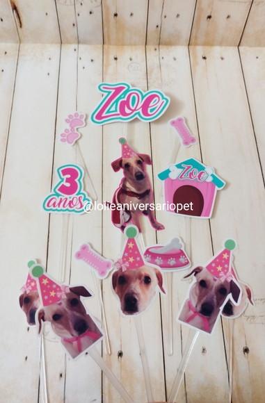 Topper para Bolo Aniversário Pet Cachorro Zoe