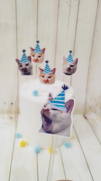 Topper para Docinhos Aniversário Gato com Foto 30 Unid