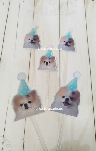 Topper para Docinhos Cachorro com Foto e Chapéu 20un