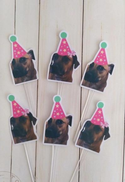 Topper para Docinhos Pet Cachorro com Foto e Chapeuzinho