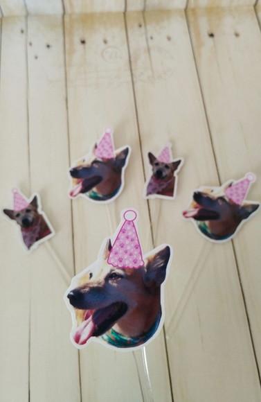 Topper para Docinhos Pet Cachorro com Foto e Chapeuzinho 30u