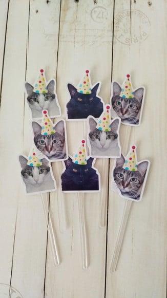 Topper para Docinhos Pet Gato com Foto 30 Unid
