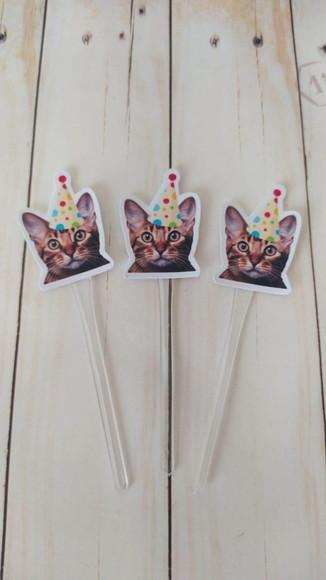 Topper para Docinhos Pet Gato com Foto 30 Unid