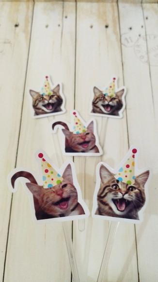 Topper para Docinhos Pet Gatos Divertidos com Foto 30 Unid