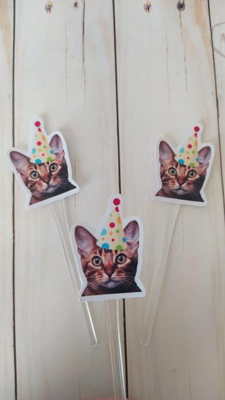 Topper para Docinhos Pet Gato com Foto 30 Unid