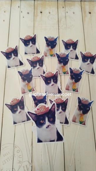Topper para Docinhos Pet Gato Junino com Foto 30 Unid