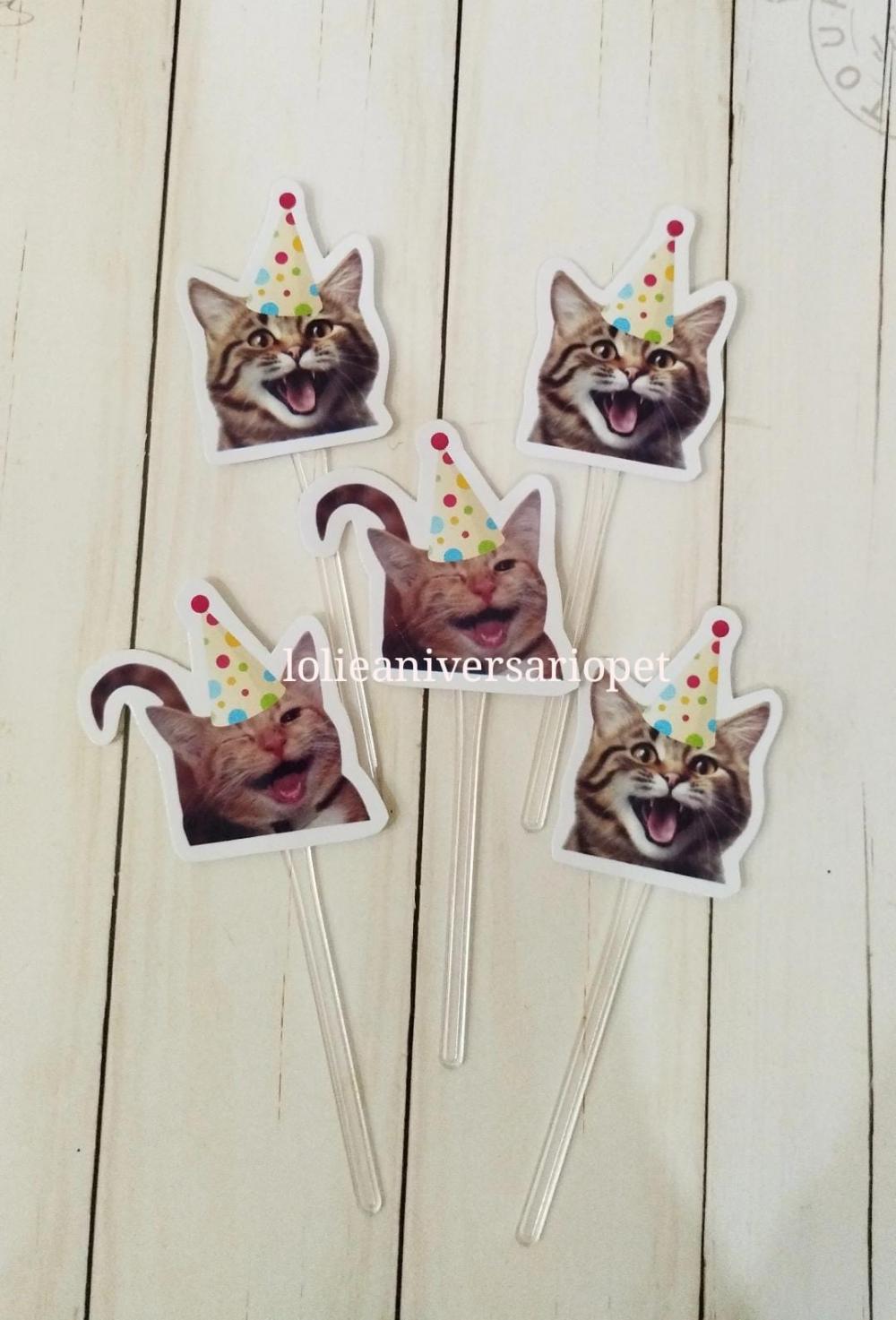 Kit Bandeirola com Foto, Topper e Display com Foto Gato