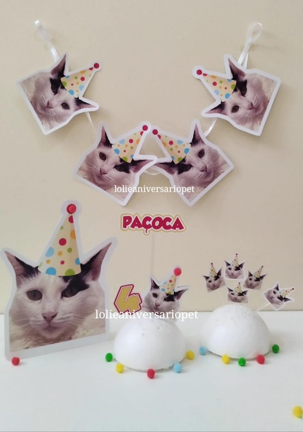 Kit Bandeirola com Foto, Topper e Display com Foto Gato