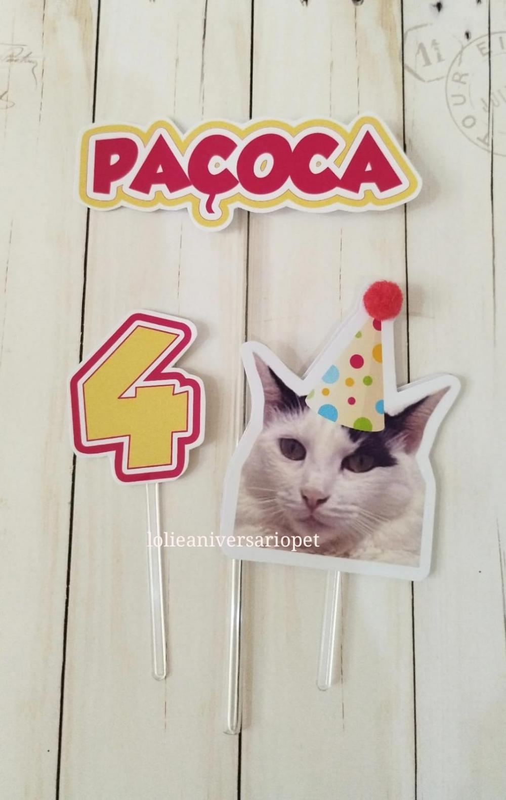Kit Bandeirola com Foto, Topper e Display com Foto Gato