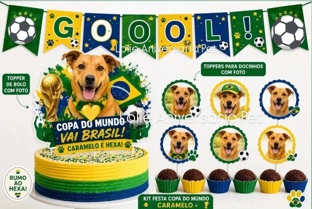 Kit Festa Aniversário Pet Copa do Mundo Brasil