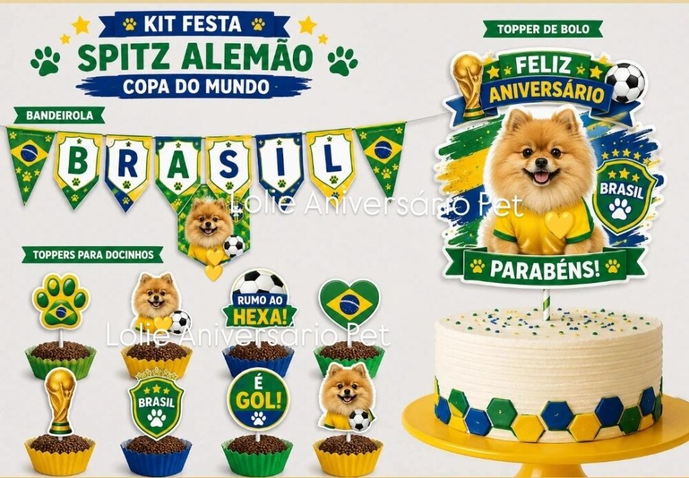 Kit Festa Aniversário Pet Copa do Mundo Brasil