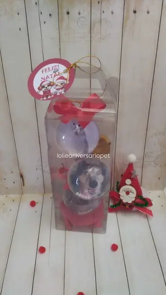 Caixa Acetato Bolinha de Natal com Foto Pet para Presente