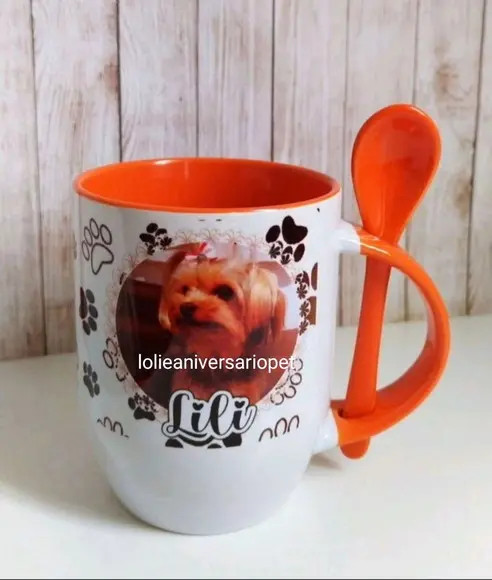 Caneca com Colher Pet com Foto/ Caneca Mãe de Pet