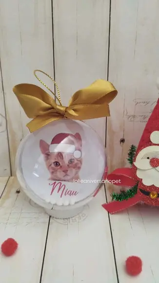 Esfera Bolinha de Natal com Foto Carinha Pet Gato