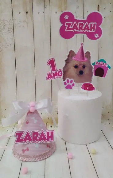 Kit Aniversário Cachorro Chapeuzinho, Topper e Bandeirola