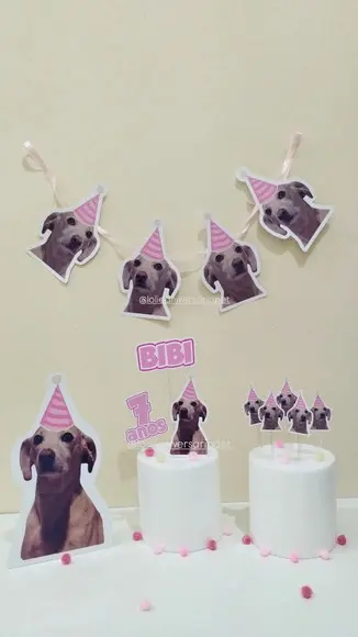 Kit Bandeirola com Foto, Topper e Display com Foto Cachorro