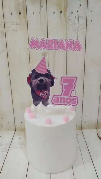 Kit Bandeirola com Foto, Topper e Display com Foto Cachorro