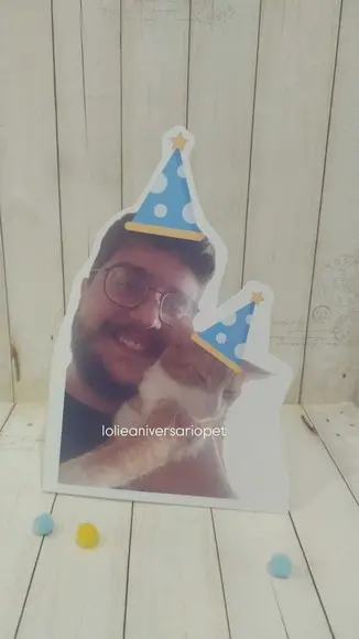 Kit Bandeirola com Foto, Topper e Display com Foto Gato