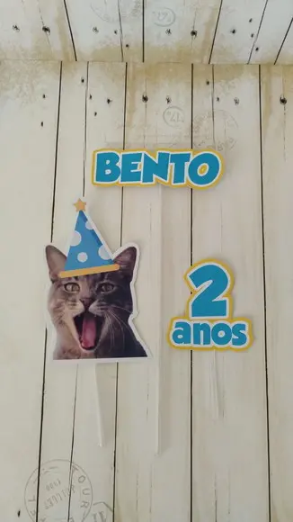 Kit Bandeirola com Foto, Topper e Display com Foto Gato