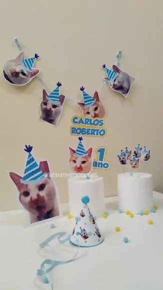 Kit Bandeirola com Foto, Topper, Display e Chapéu Gato