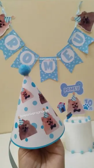 Kit Bandeirola, Topper e Chapeuzinho Aniversário Cachorro