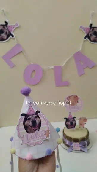Kit Bandeirola, Topper e Chapeuzinho Aniversário Cachorro