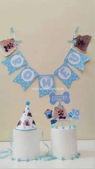 Kit Bandeirola, Topper e Chapeuzinho Aniversário Cachorro