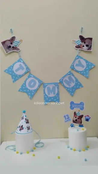 Kit Bandeirola, Topper e Chapeuzinho Aniversário Cachorro