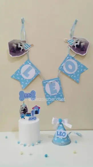 Kit Bandeirola, Topper e Chapeuzinho Aniversário Cachorro