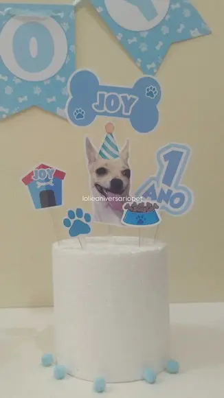 Kit Bandeirola, Topper e Chapeuzinho Aniversário Cachorro